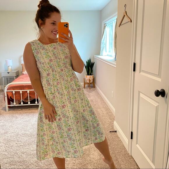 Matta Cotton White Purple Blue Floral MIDI Dress Small - Picture 6 of 16